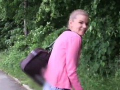 Czech student bangs in woods pov