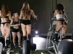 Busty teens hard trained in a gym and show their asses