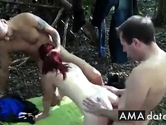 Stranger join fuck slut girl in woods