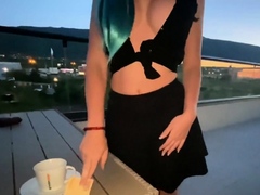 Big Tip Leads to a Wild Rooftop Cafe Fuck with a Busty Waitr